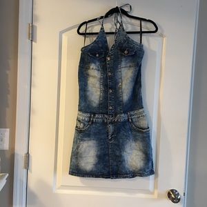 Denim/Acid Wash Halter Dress